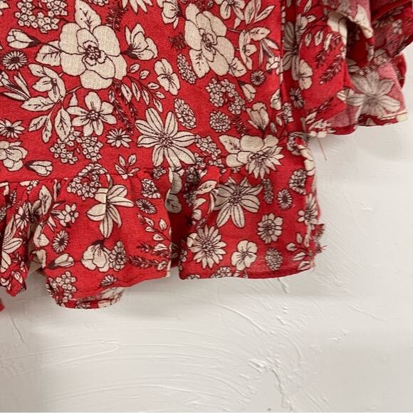 Cynthia Rowley Red Ditsy Floral Ruffled Boho Womens Blouse S Shirt Top Peasant - Picture 3 of 11